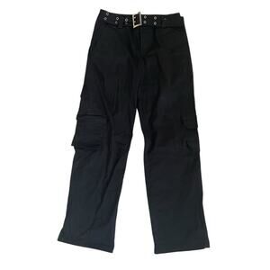 White Fox Black Cargo Pants Womens Size Small With Rivet Belt Baggy Hip Hop
